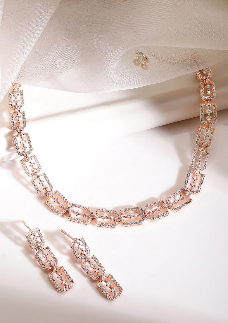 Rose Gold Plated White Ad Studded Jewellery Set
