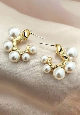 Gold Toned Pearl Studded Hoop Earrings
