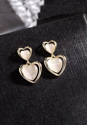 Women Heart Shape Gold Plated Drop Earrings