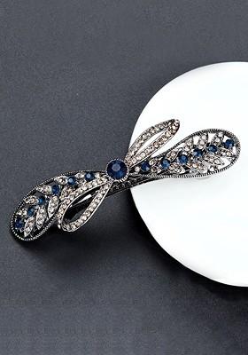 Women Blue And Silver Toned Crystal Studded French Barrette
