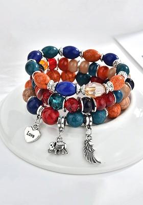 Women Set Of 3 Multilayer Bohemian Stretchable Beads Bracelets
