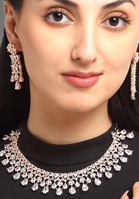 Rose Gold Plated American Diamond Studded Jewellery Set