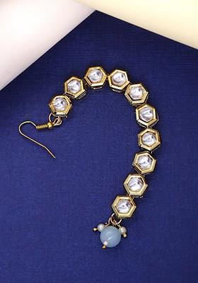 Gold Plated Kundan Studded Single Line Pearl Drop Maangtikka