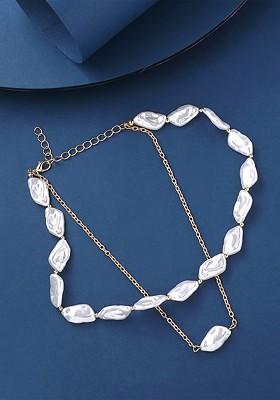 Gold Toned Multilayer White Color Stone Chain Necklace