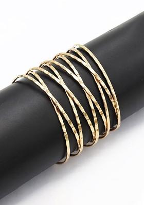 Gold Toned Hammerd Design Multi Strand Cuff Bracelet