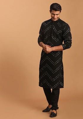 Men Embroidered Mirror Work Kurta With Churidar