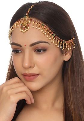 Gold Plated Stone Studded And Beaded Temple Bridal Traditional Mathapatti