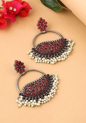 Silver Plated Oxidised Contemporary Chandbalis Earrings