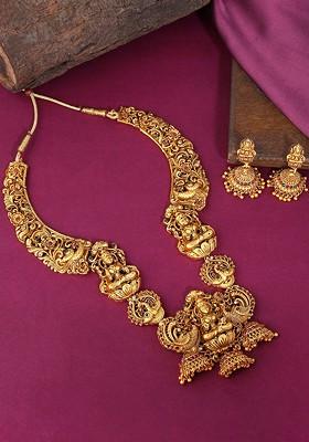 Gold Plated Traditional Temple Antique Jewellery Set