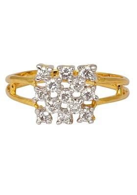 Women Gold Plated And White Cz Studded Finger Ring