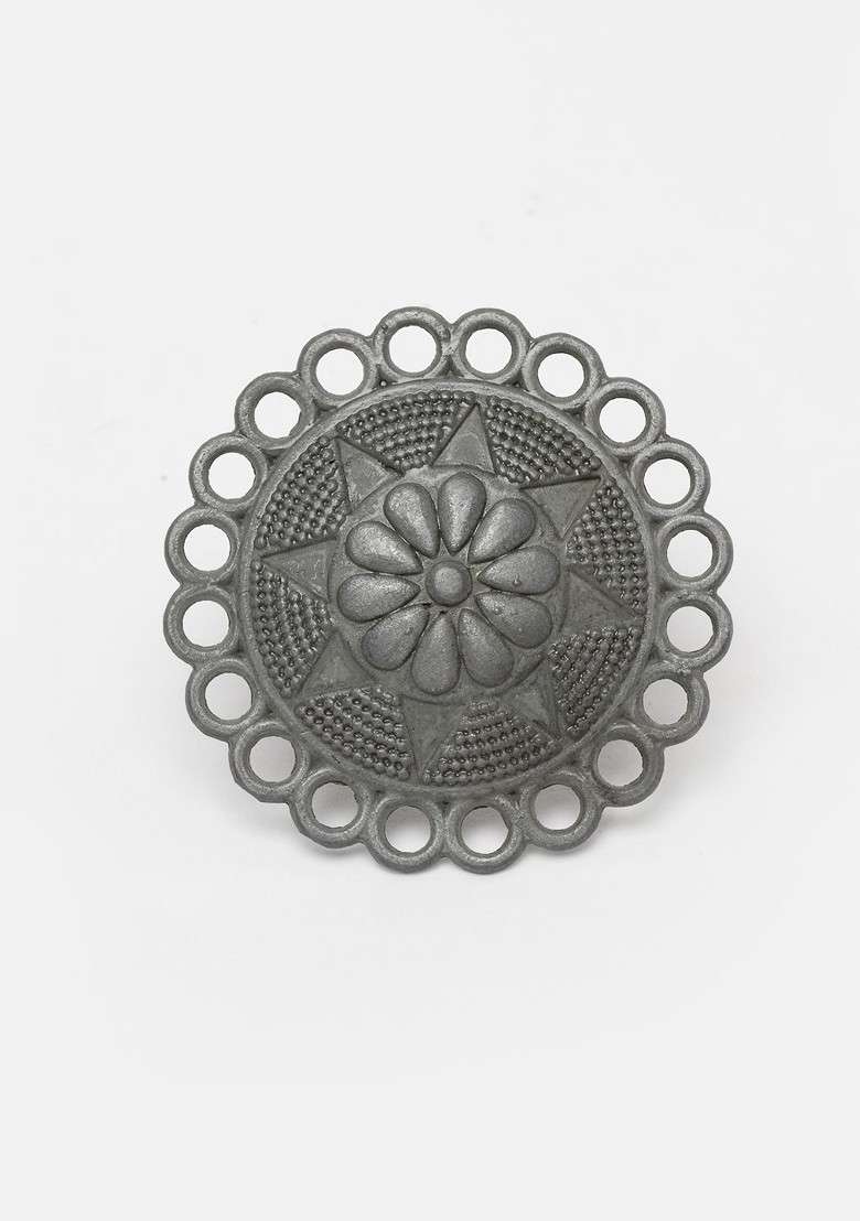 Silver Tone Oxidised Adjustable Finger Ring - Indya