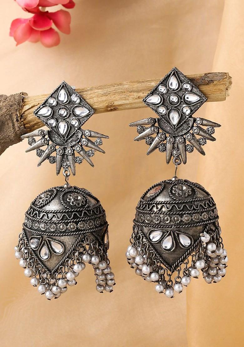 大きな割引 - Earring Jhumka Work Mirror Studded Moti Oxidised Toned Silver Women Buy  Indya - Earrings - 19925178 タイヤ・ホイール