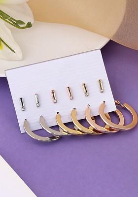 Set Of 6 Gold Plated And Silver Plated Stud And Hoop Earrings