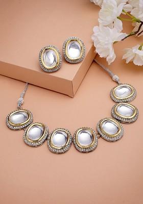 Gold Plated White Kundan Stone Studded Jewellery Set