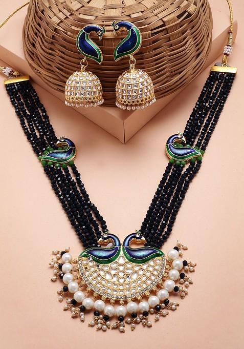 Gold Plated And Green Meenakari Jewellery Set
