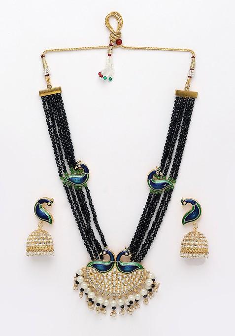 Gold Plated And Green Meenakari Jewellery Set
