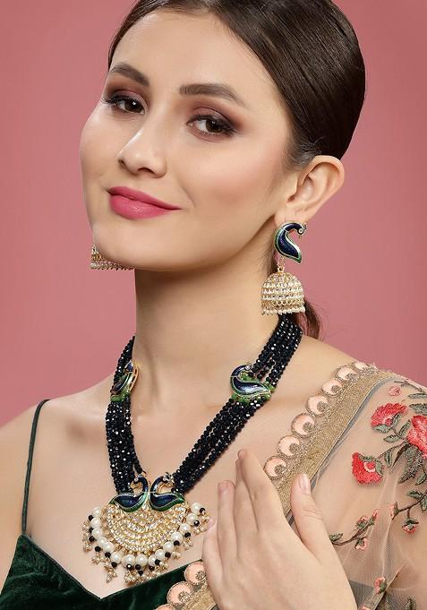 Gold Plated And Green Meenakari Jewellery Set