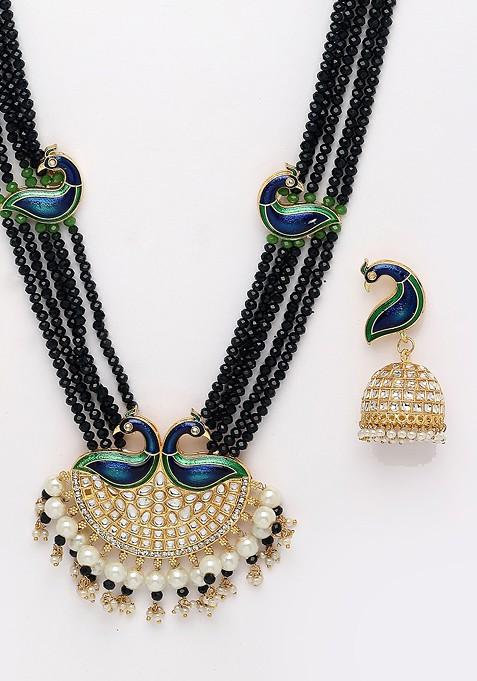Gold Plated And Green Meenakari Jewellery Set