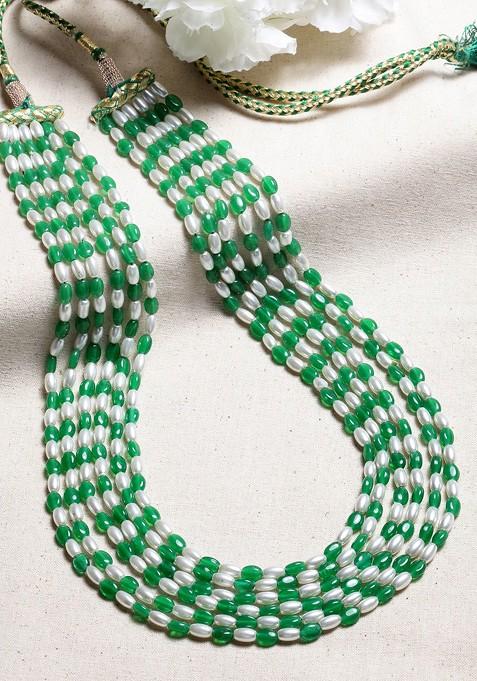 Green And White Layered Necklace