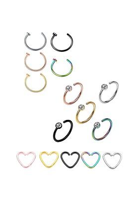 Set Of 15 Non Piercing Stainless Steel Nose Rings