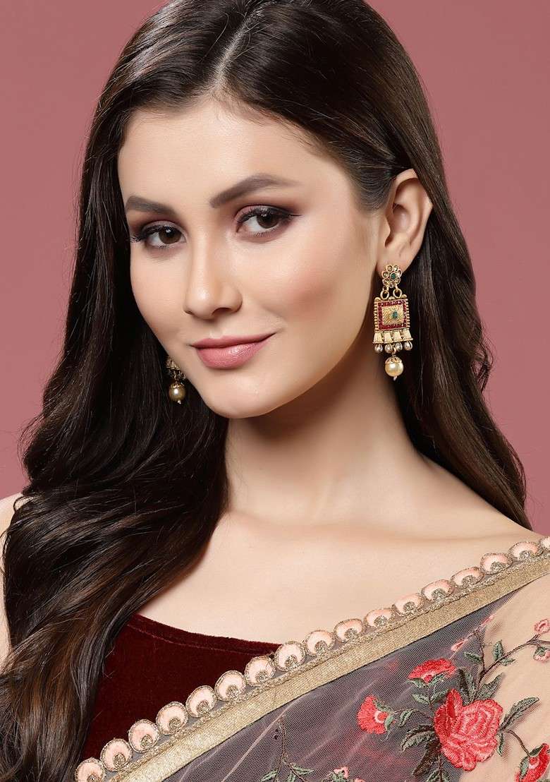 Gold Plated Square Drop Earrings - Indya