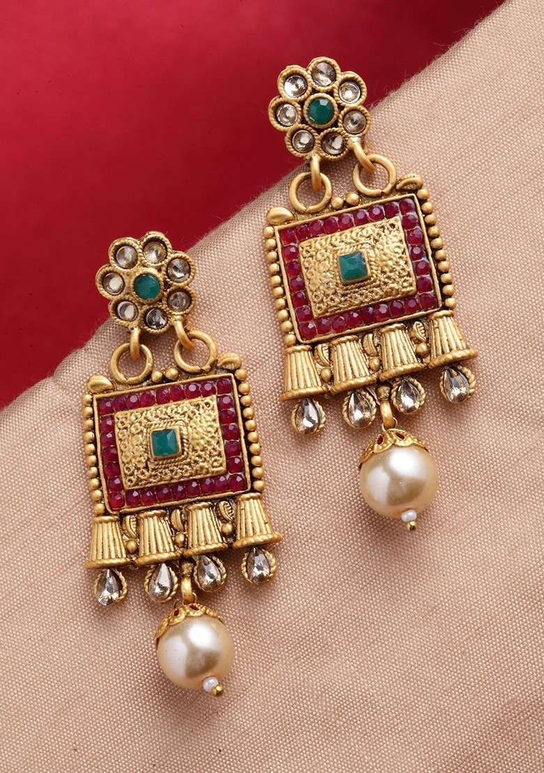 Gold Plated Square Drop Earrings - Indya