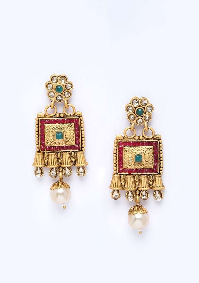 Gold Plated Square Drop Earrings - Indya