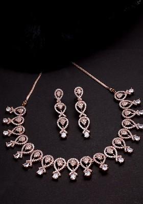 Gold Plated Cubic Zirconia Stone Studded Jewellery Set