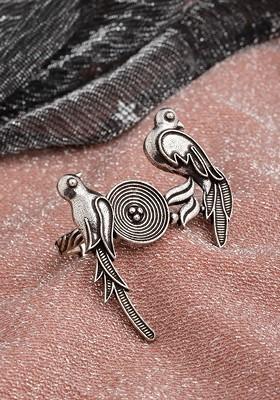 Silver Toned Oxidized Bird Shaped Adjustable Finger Ring