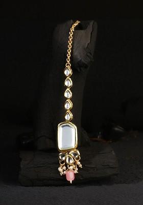 Gold Plated Kundan Studded And Pearls Bead Maangtikka