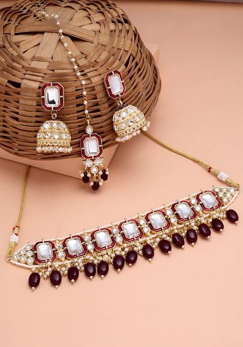 Gold Plated Kundan And Pearl Jewellery Set