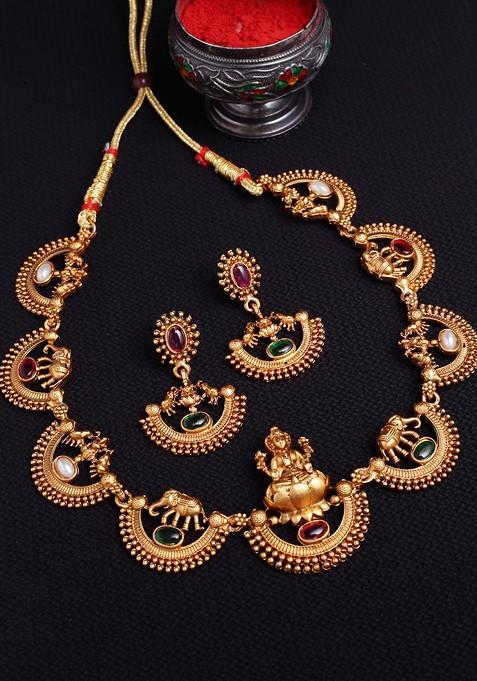 Gold Plated And Stone Studded Jewellery Set