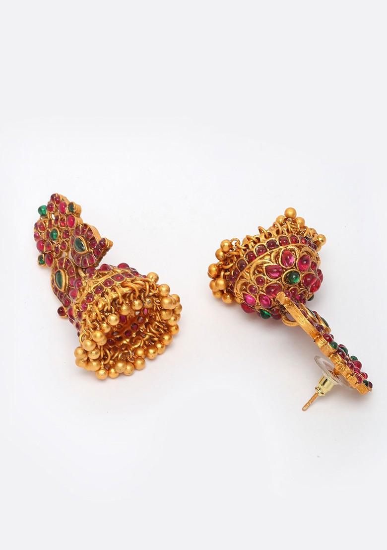 Gold Plated And Stone Studded Temple Jewellery Set