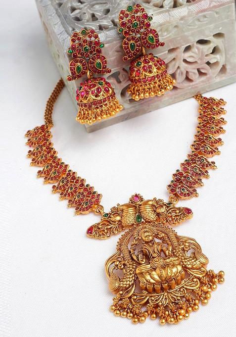 Gold Plated And Stone Studded Temple Jewellery Set