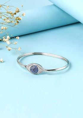 Women Silver Plated Evil Eye Kada Cuff Bracelet