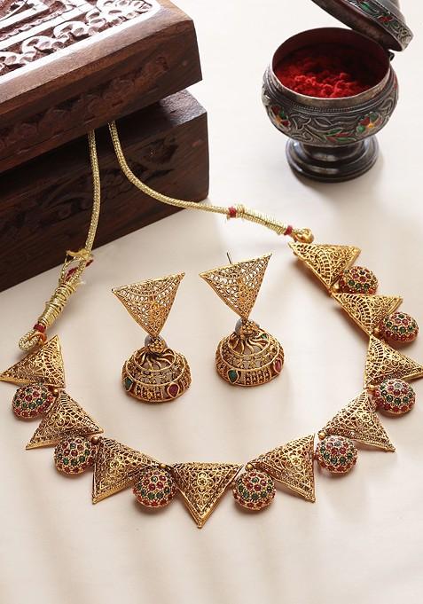 Gold Plated And Golden Coloured Artificial Beads Studded Jewellery
