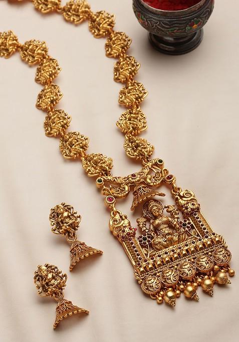 Red Gold Plated Temple Jewellery Set