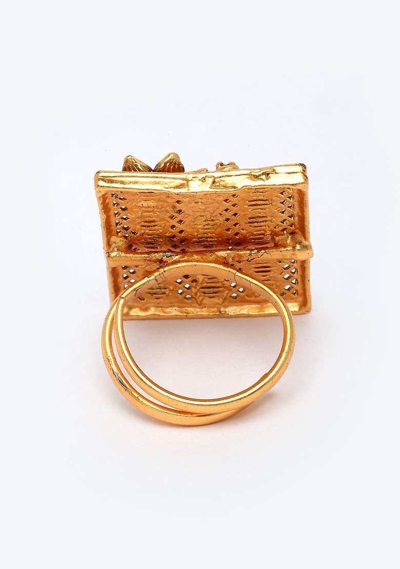 Gold Plated Red And Green Stone Studded Finger Ring - Indya