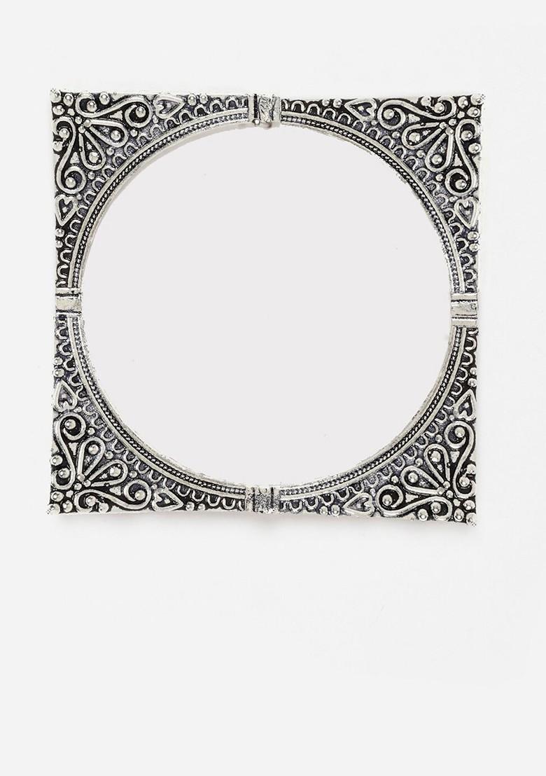  Set Of 2 Oxidized Silver Toned Square Shaped Bangles