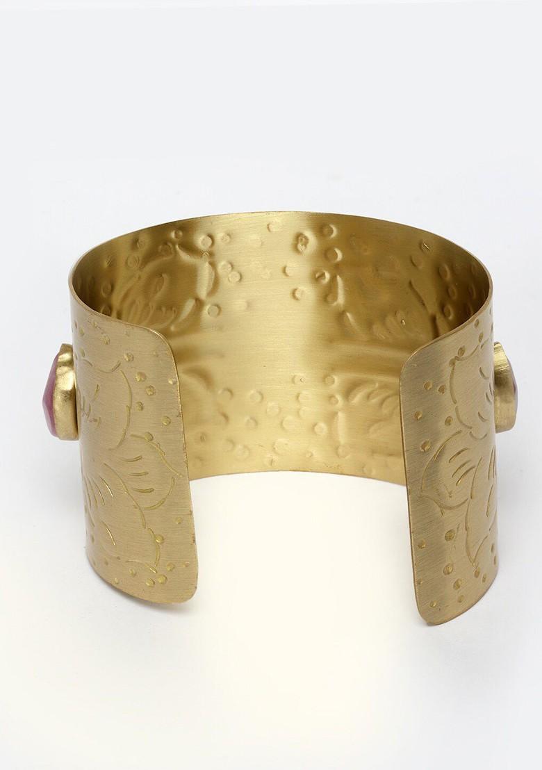 Women Gold Toned And Violet Brass Gold Plated Cuff Bracelet