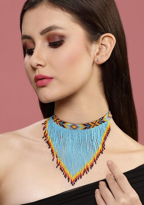 Turquoise Blue And Orange Bohemian Necklace