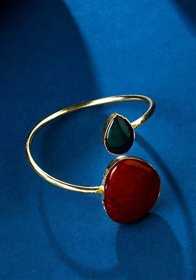 Gold Plated Red And Green Stone Studded Bangle Style Bracelet
