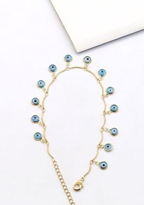 Gold Plated Multilayer Chain Evil Eye Studded Adjustable Anklet