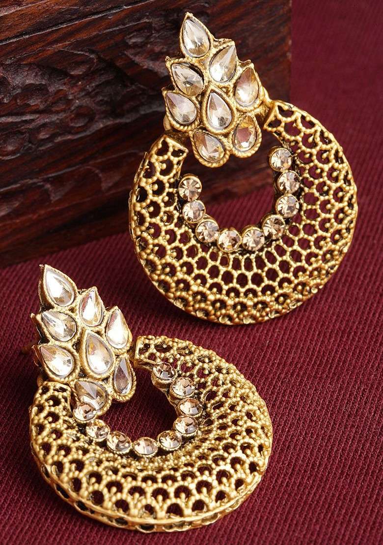 Gold Toned Crescent Shaped Chandbalis Earrings - Indya