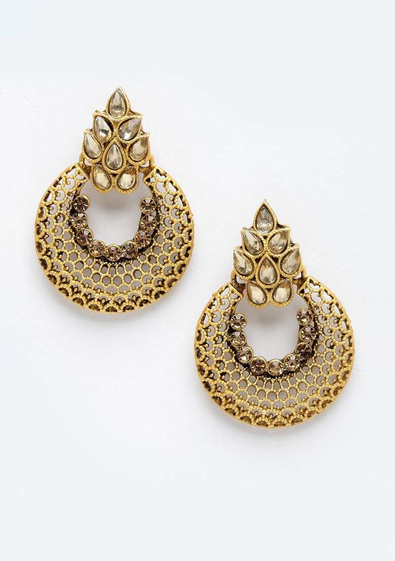 Gold Toned Crescent Shaped Chandbalis Earrings - Indya
