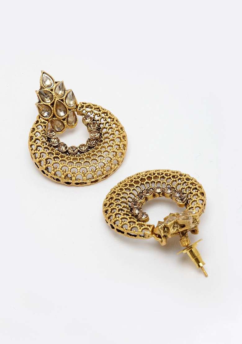 Gold Toned Crescent Shaped Chandbalis Earrings - Indya