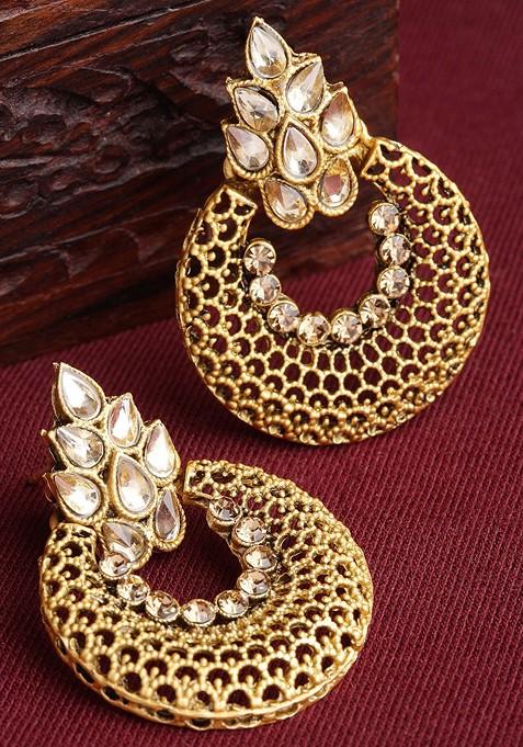 Gold Toned Crescent Shaped Chandbalis Earrings