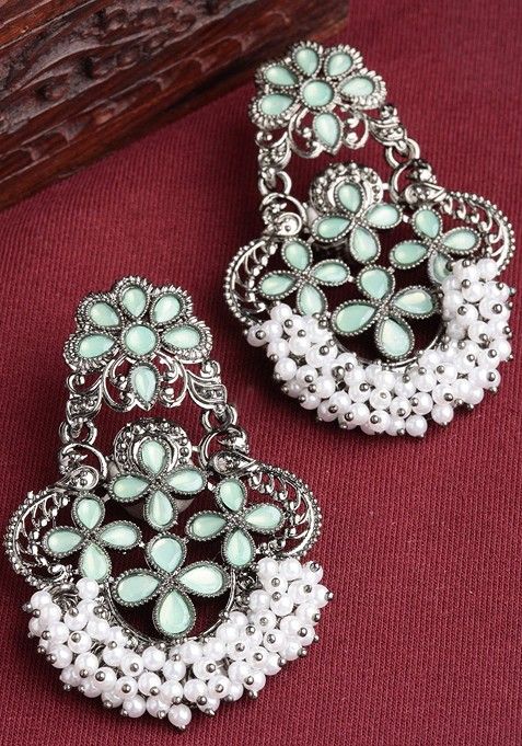 Black And White Contemporary Chandbalis Earrings