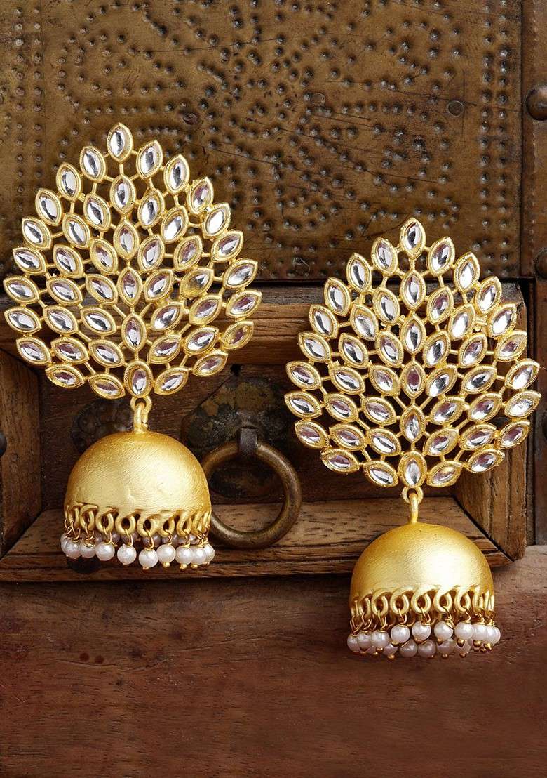Gold Toned Dome Shaped Jhumkas Earrings - Indya