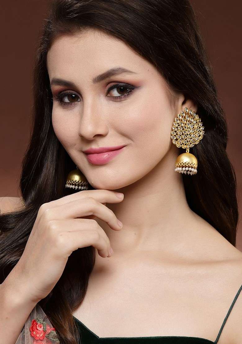 Gold Toned Dome Shaped Jhumkas Earrings - Indya